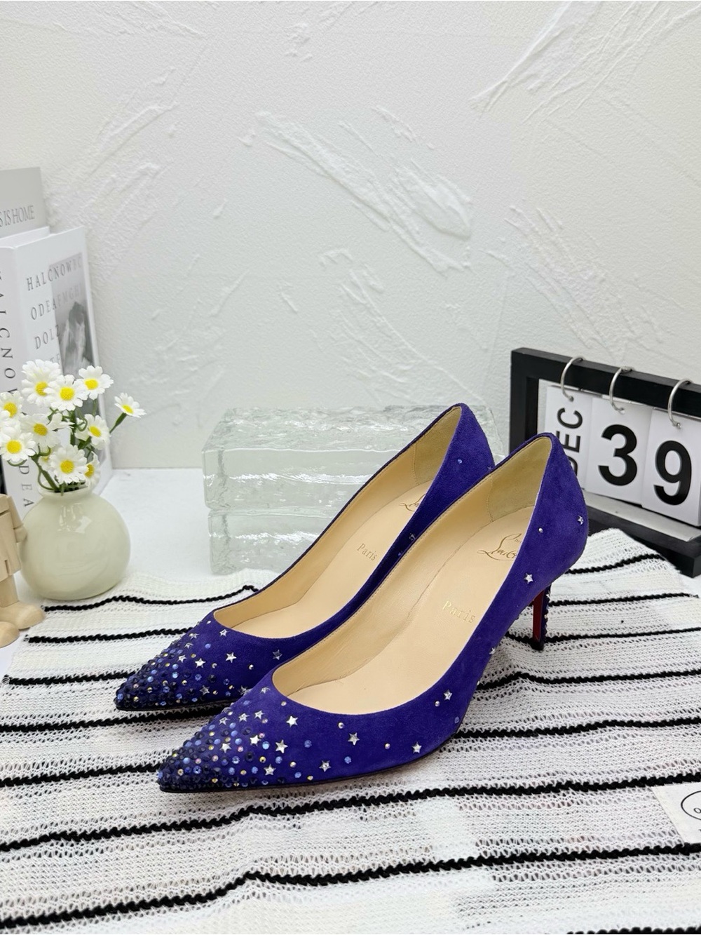 Christian Louboutin Purple Suede Pointed Pumps with Star Studs